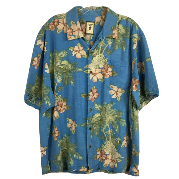 Jamaica Jaxx Other - Jamaica Jaxx Shirt Mens Sz XL Blue Green Tropical Floral 100% Silk Button Up
